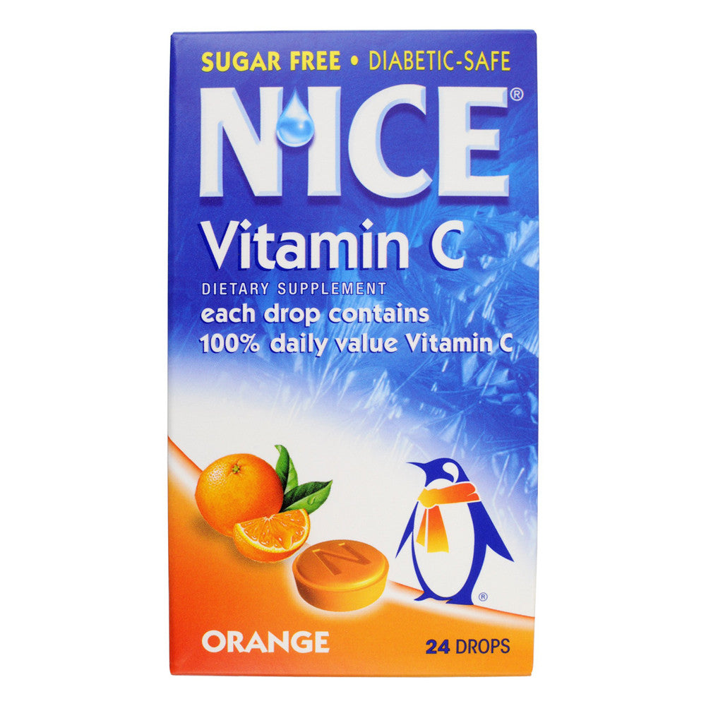 Nice Throat and Cough Sugar Free Lozenges Vitamin-C Orange, 24 ea